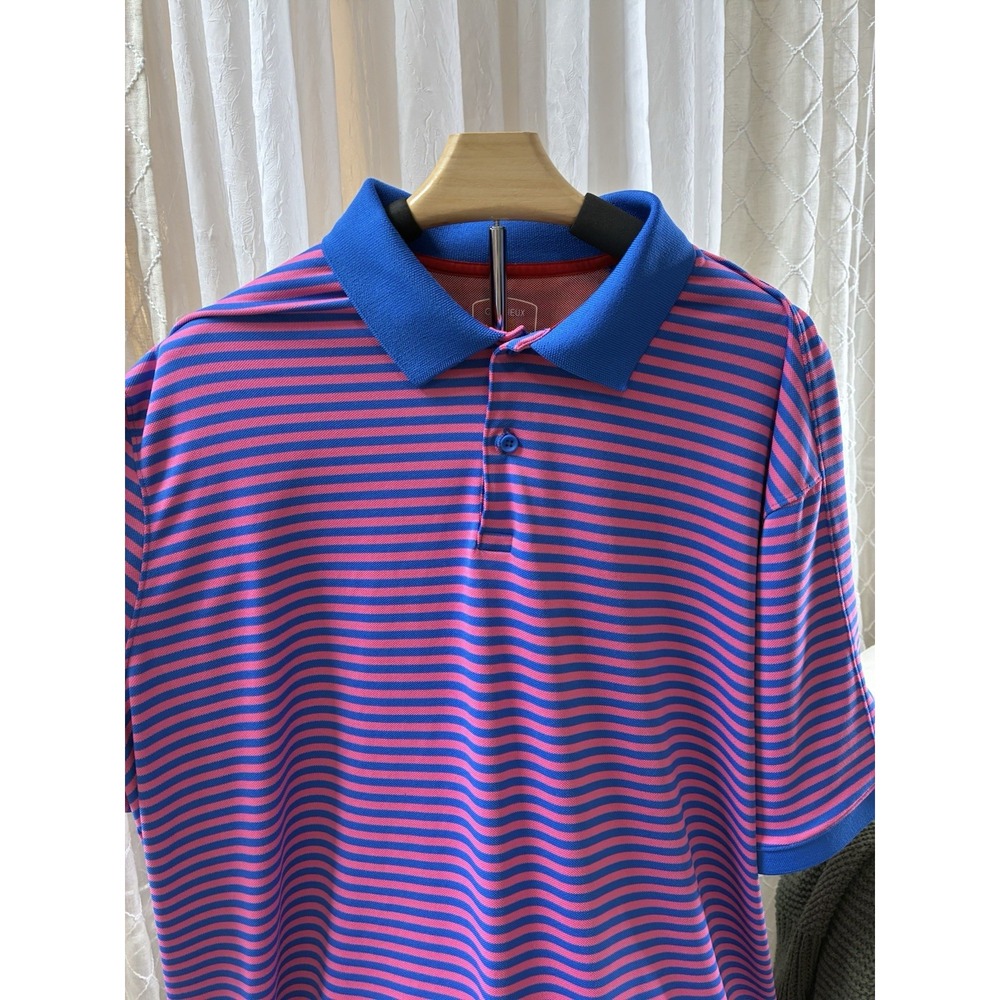 Cremieux Men's Size XXL Polo Club 38 Performance R/N 58909 Blue/Pink‎ Striped